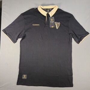 Guinness Mens XXL Rugby Shirt Black Cream Embroidered Polo NWT